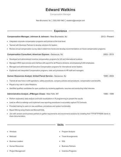 Compensation Manager Resume