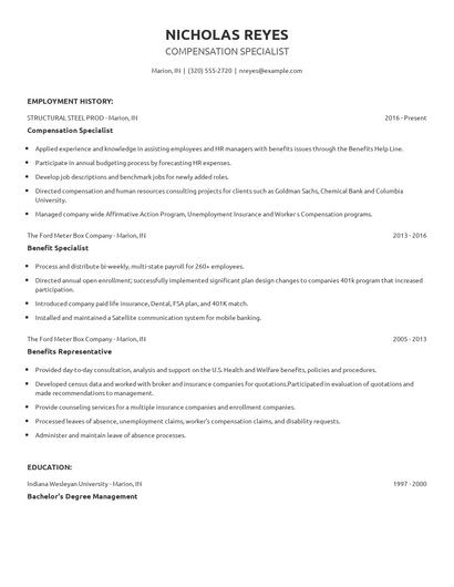 Compensation Specialist Resume