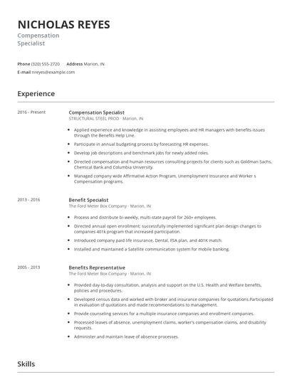 Compensation Specialist Resume