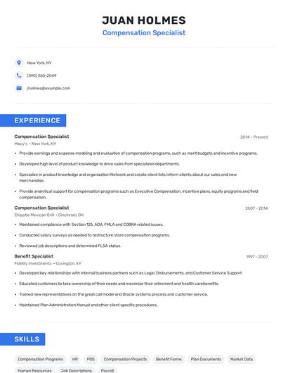 Compensation Specialist Resume