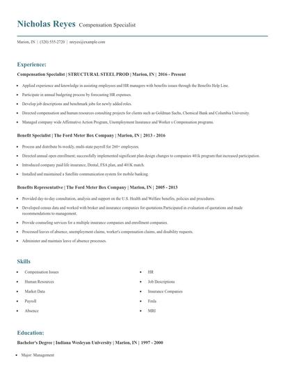 Compensation Specialist Resume