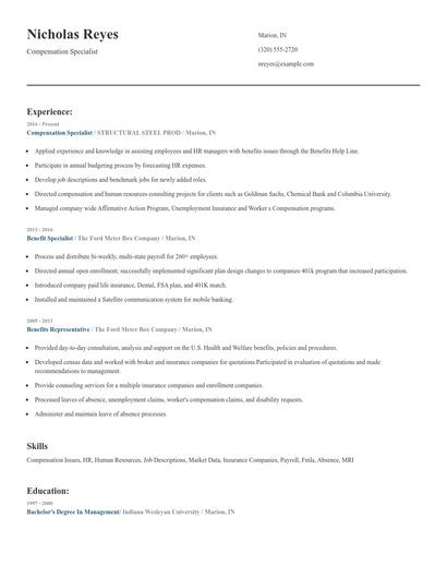 Compensation Specialist Resume