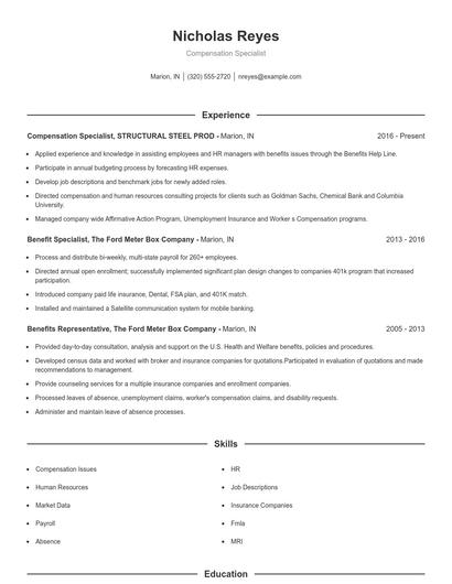 Compensation Specialist Resume