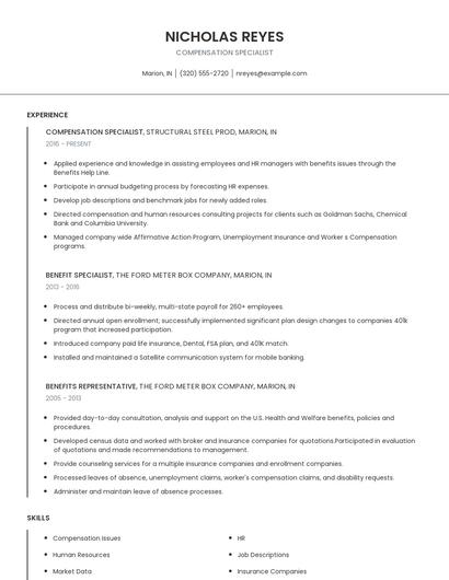 Compensation Specialist Resume