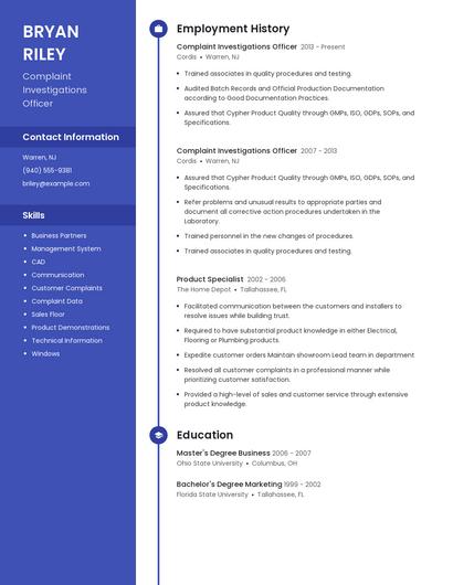 Complaint Investigations Officer Resume