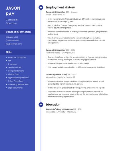 Complaint Operator Resume