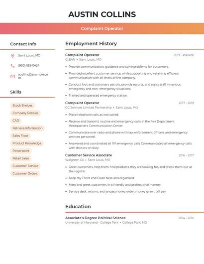 Complaint Operator Resume