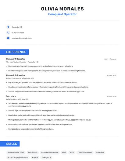 Complaint Operator Resume