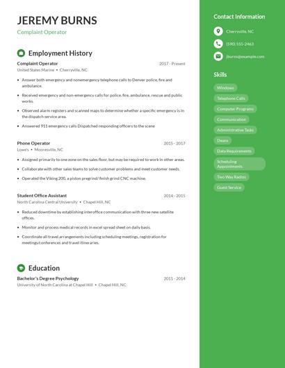 Complaint Operator Resume