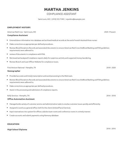Compliance Assistant Resume
