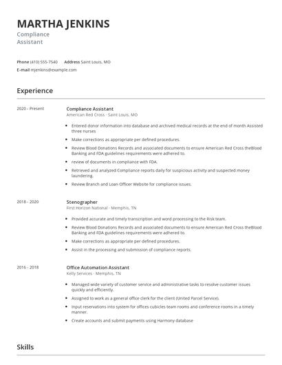 Compliance Assistant Resume