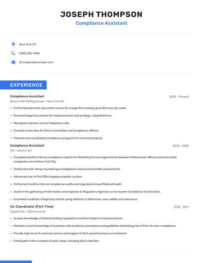Compliance Assistant Resume