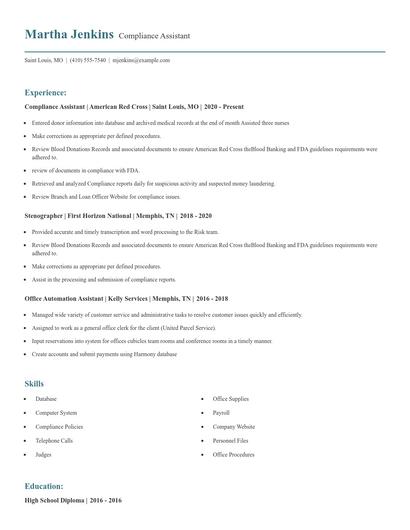 Compliance Assistant Resume