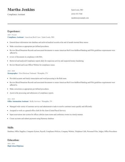 Compliance Assistant Resume