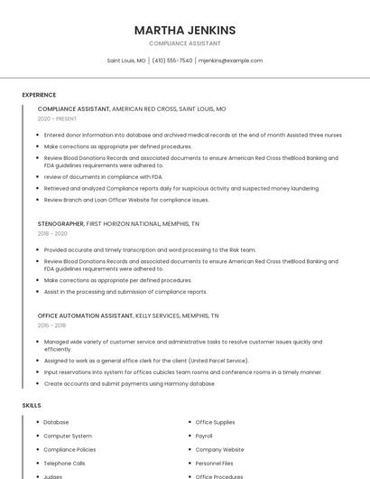 Compliance Assistant Resume