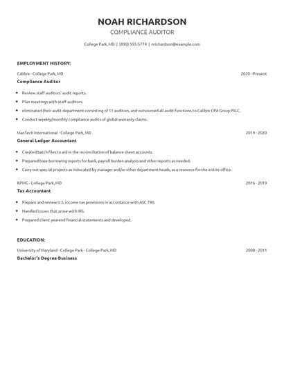 Compliance Auditor Resume