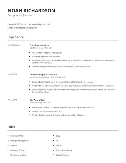 Compliance Auditor Resume