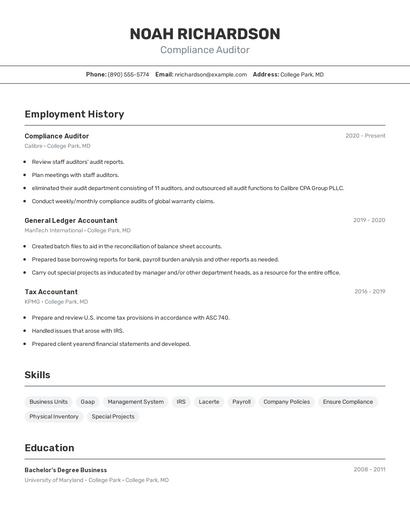 Compliance Auditor Resume