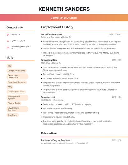 Compliance Auditor Resume