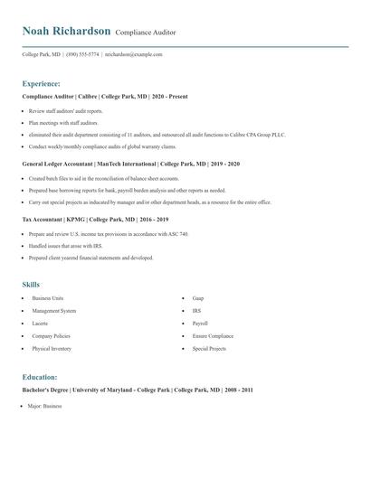 Compliance Auditor Resume