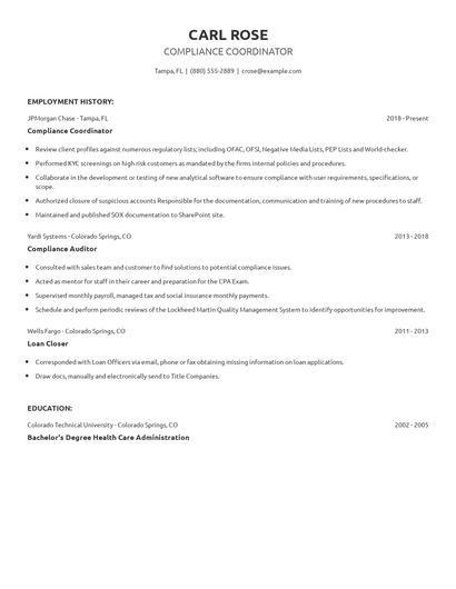 Compliance Coordinator Resume