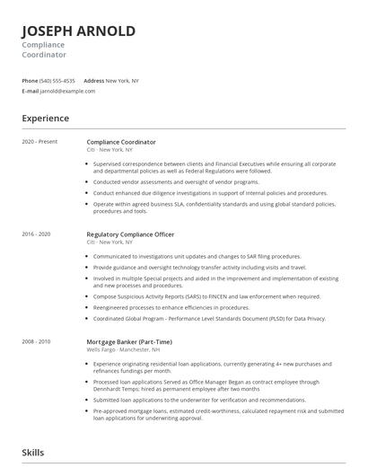 Compliance Coordinator Resume