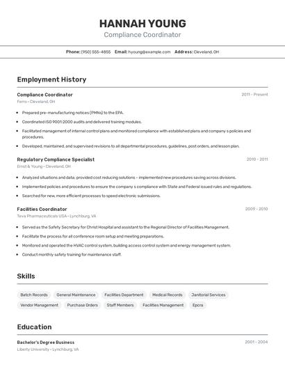 Compliance Coordinator Resume