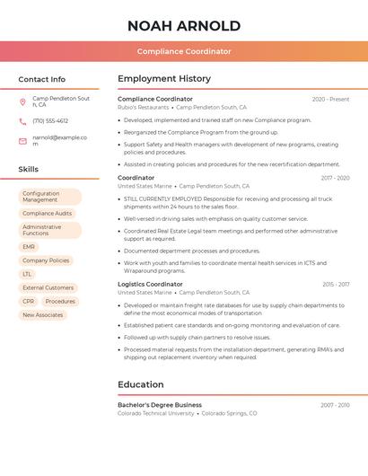 Compliance Coordinator Resume