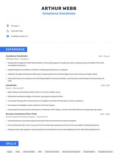 Compliance Coordinator Resume