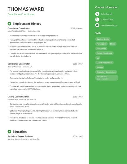 Compliance Coordinator Resume