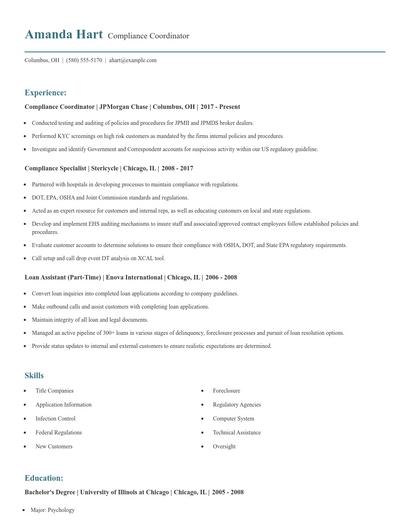 Compliance Coordinator Resume