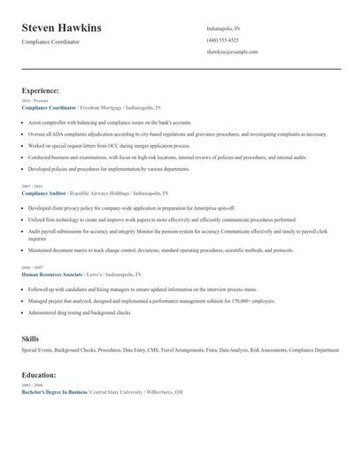 Compliance Coordinator Resume