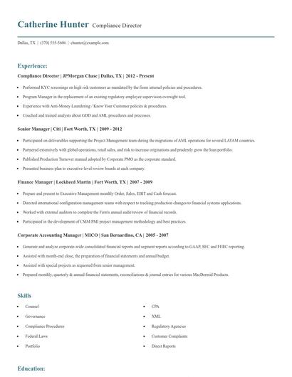 Compliance Director Resume