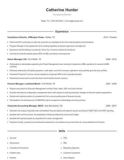Compliance Director Resume
