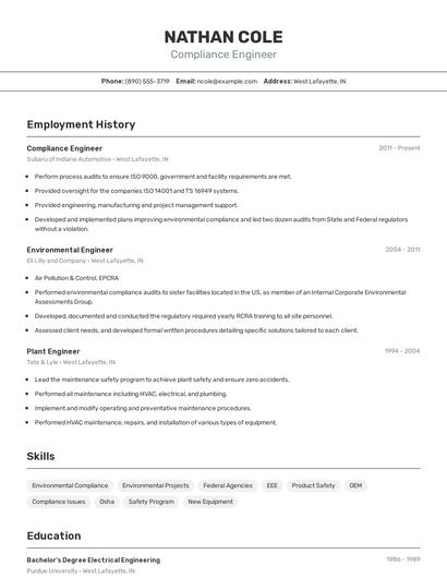 Compliance Engineer Resume