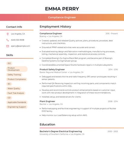 Compliance Engineer Resume