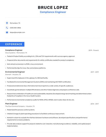 Compliance Engineer Resume