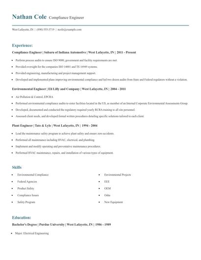 Compliance Engineer Resume