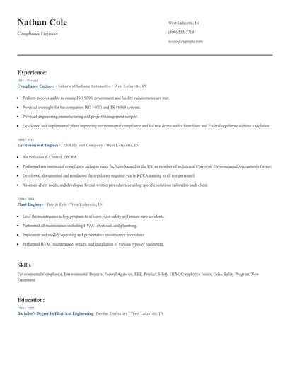 Compliance Engineer Resume