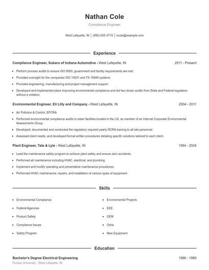 Compliance Engineer Resume