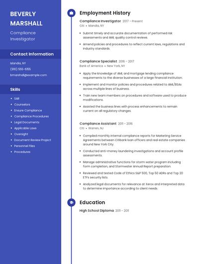 Compliance Investigator Resume