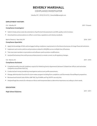 Compliance Investigator Resume