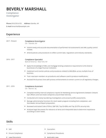 Compliance Investigator Resume