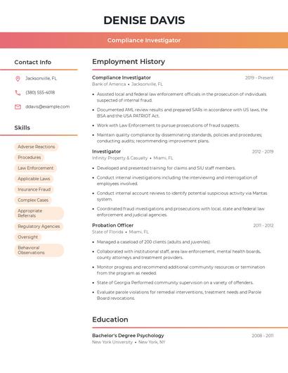 Compliance Investigator Resume