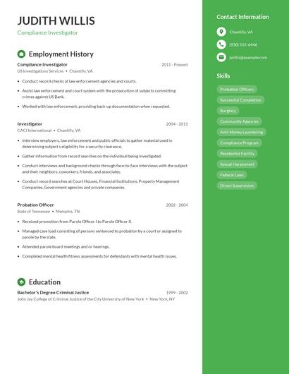 Compliance Investigator Resume