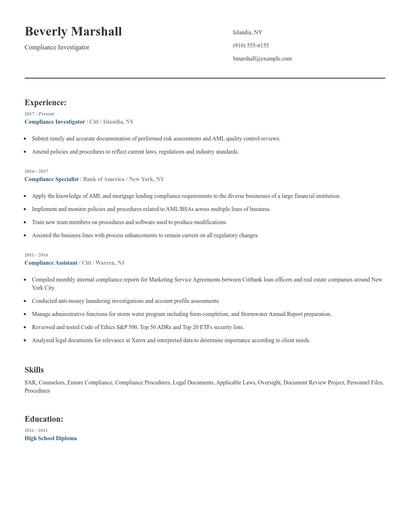 Compliance Investigator Resume