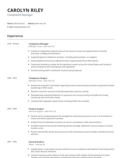 Compliance Manager Resume