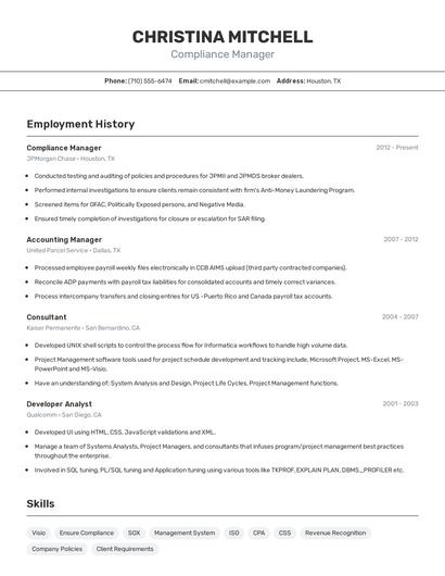 Compliance Manager Resume