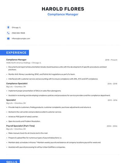 Compliance Manager Resume