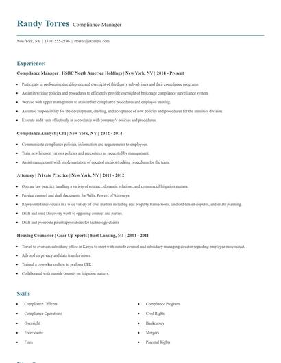 Compliance Manager Resume